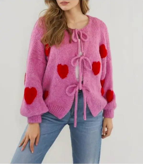 Front tie heart cardigan